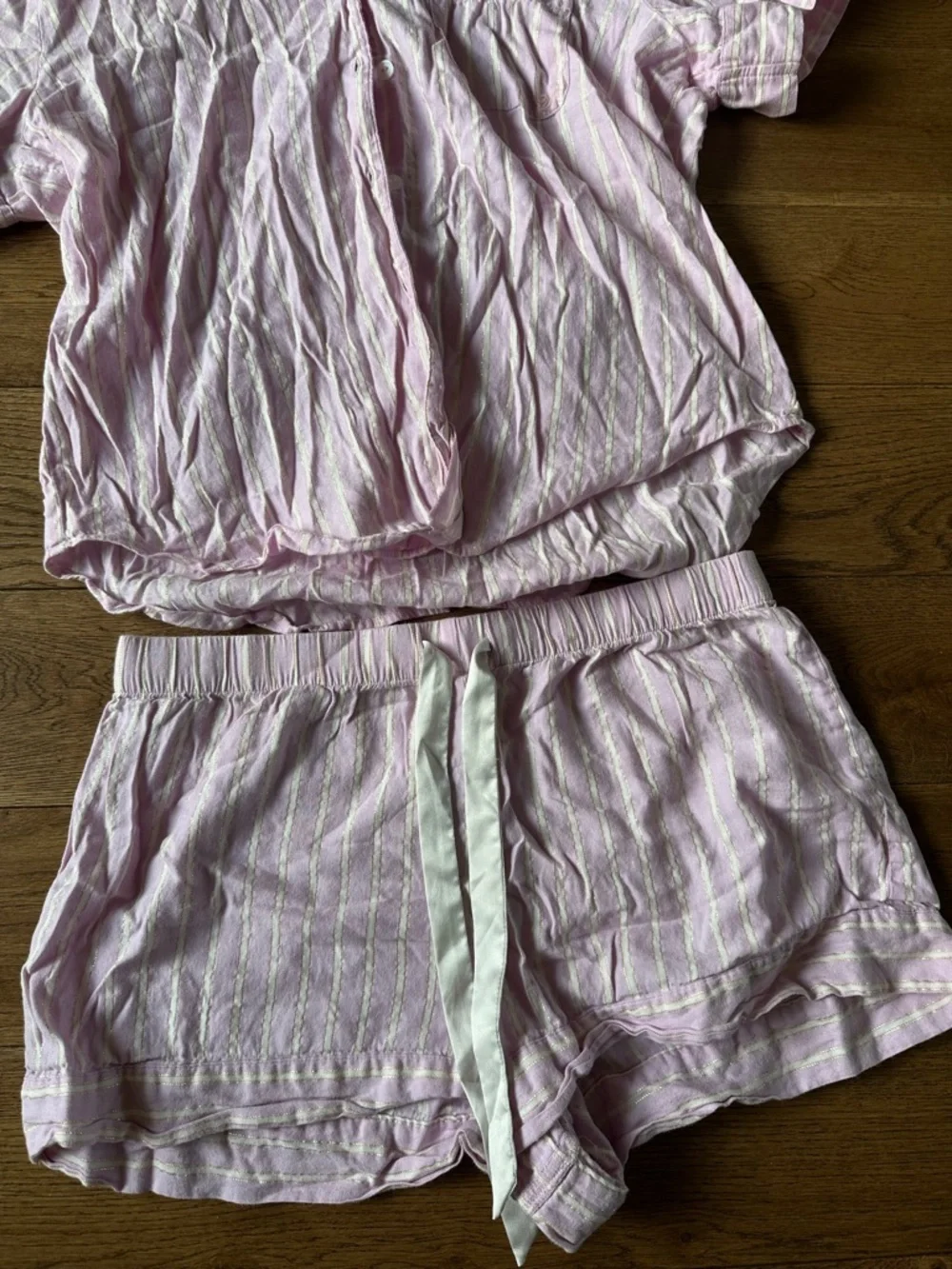 Victoria Secret Pink Striped Metallic Pajama Set Top Shorts Sz M Cotton Modal